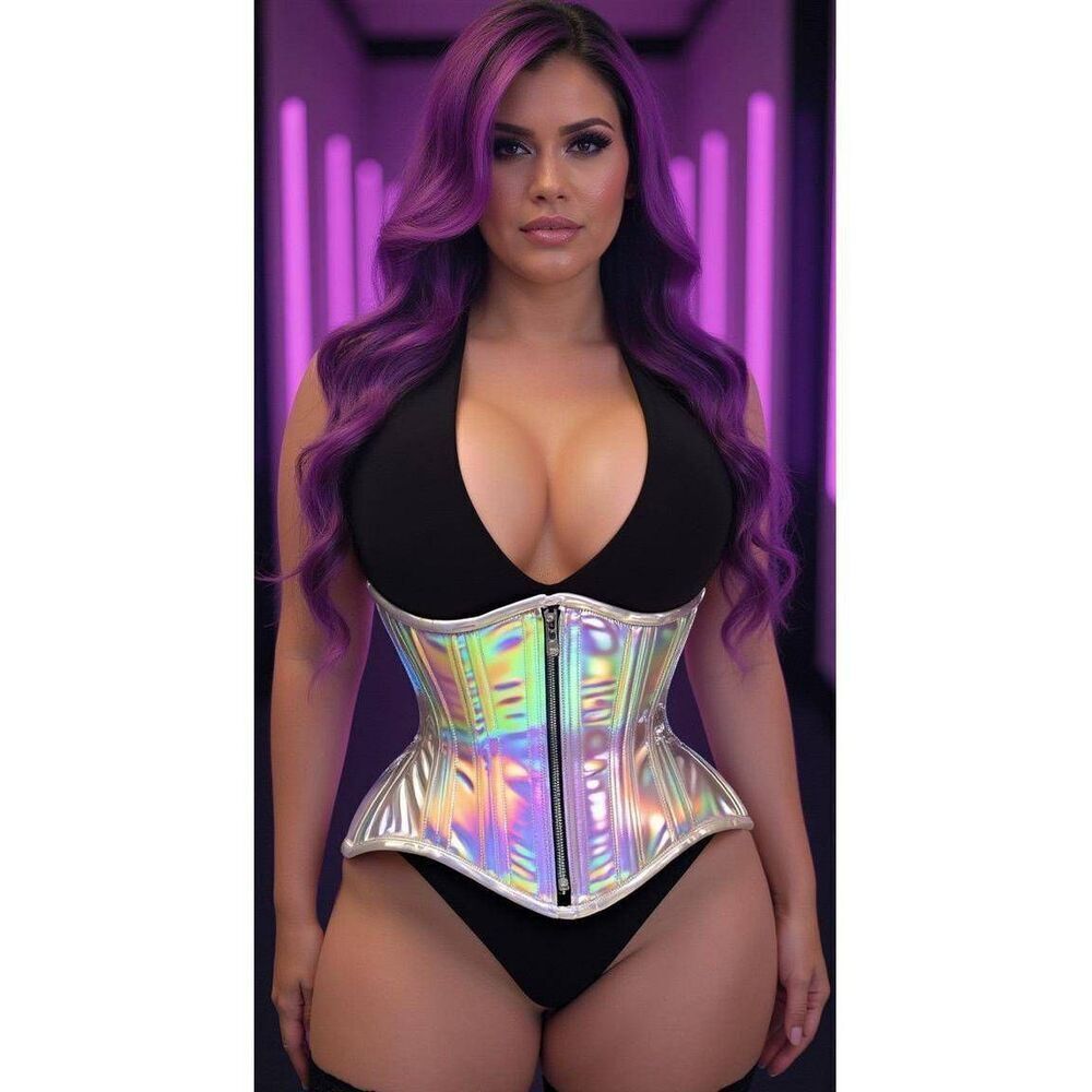 Top Drawer by Daisy Corsets Silver Holo Double Steel Boned Underbust Waist Cinch - Picture 6 of 11